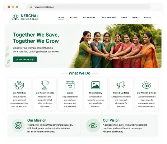 સ્વસહાય જૂથની વેબસાઇટનું ઉદાહરણ