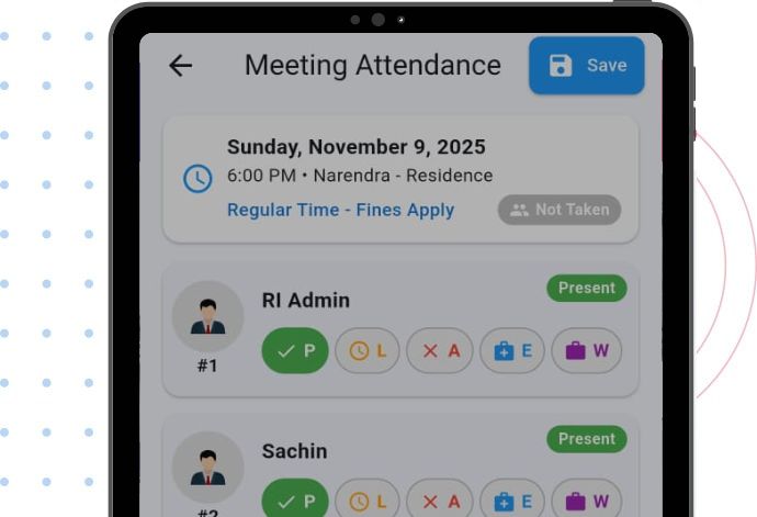 Group Connect SHG Management App મીટિંગ્સ અને હાજરી.